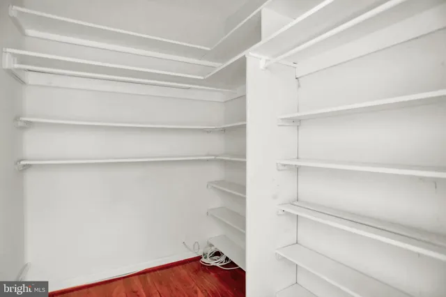 a view of walk in closet with empty racks