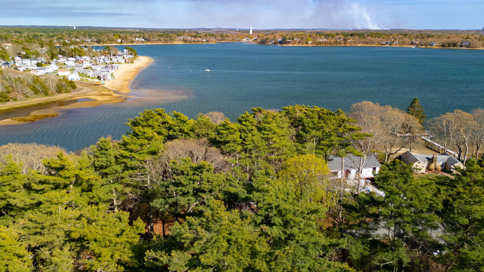 a view of a lake with a houses