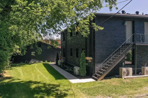 an outdoor space with furniture