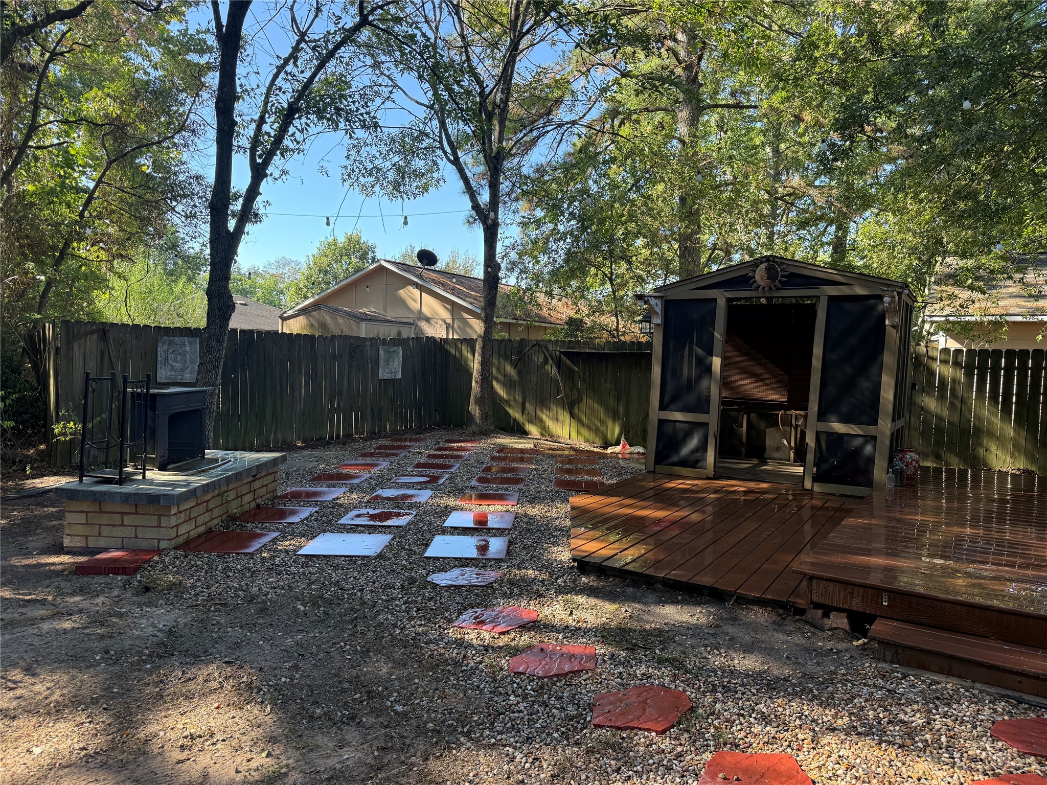919 Lovett Street Tomball, TX 77375 - Photo 20 of 21 a backyard of a house with barbeque oven table and chairs