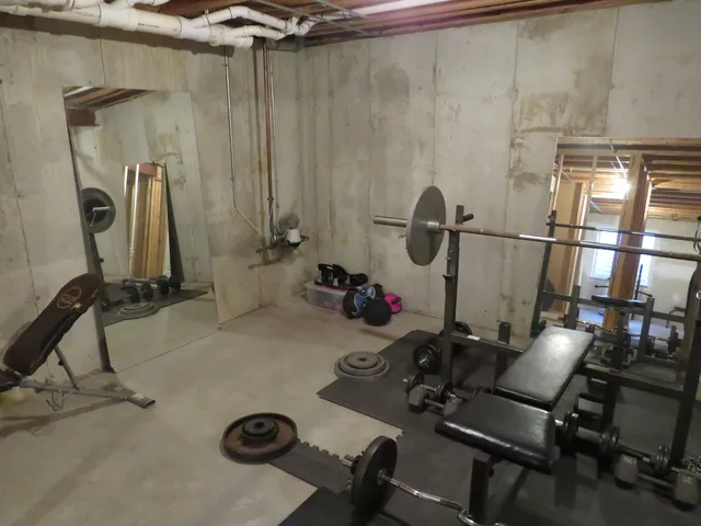 a room with gym equipment