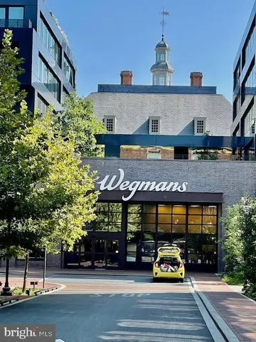 a front view of building with an outdoor space