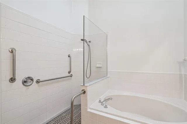 a bathroom with a bathtub