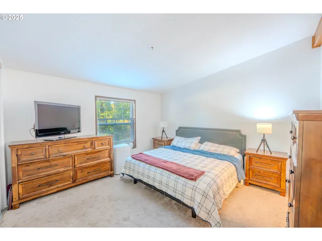 a bedroom with a bed and dresser