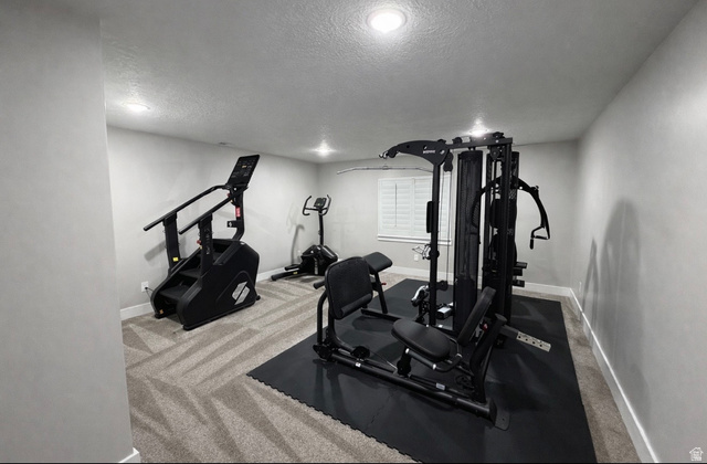 2350 North 1075 West Helper, UT 84526 - Photo 31 of 49 Workout area featuring carpet flooring, a textured ceiling, and recessed lighting