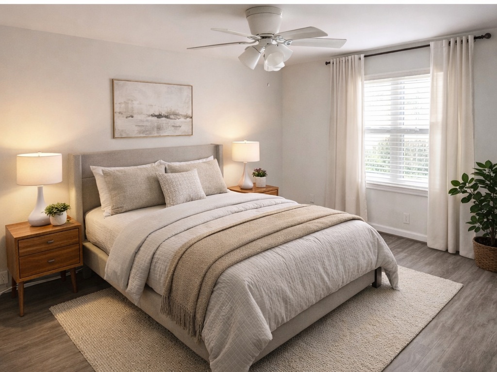 415 West 39th Street, Unit 209 Austin, TX 78751 - Photo 3 of 8 Bedroom with dark wood-style floors and a ceiling fan