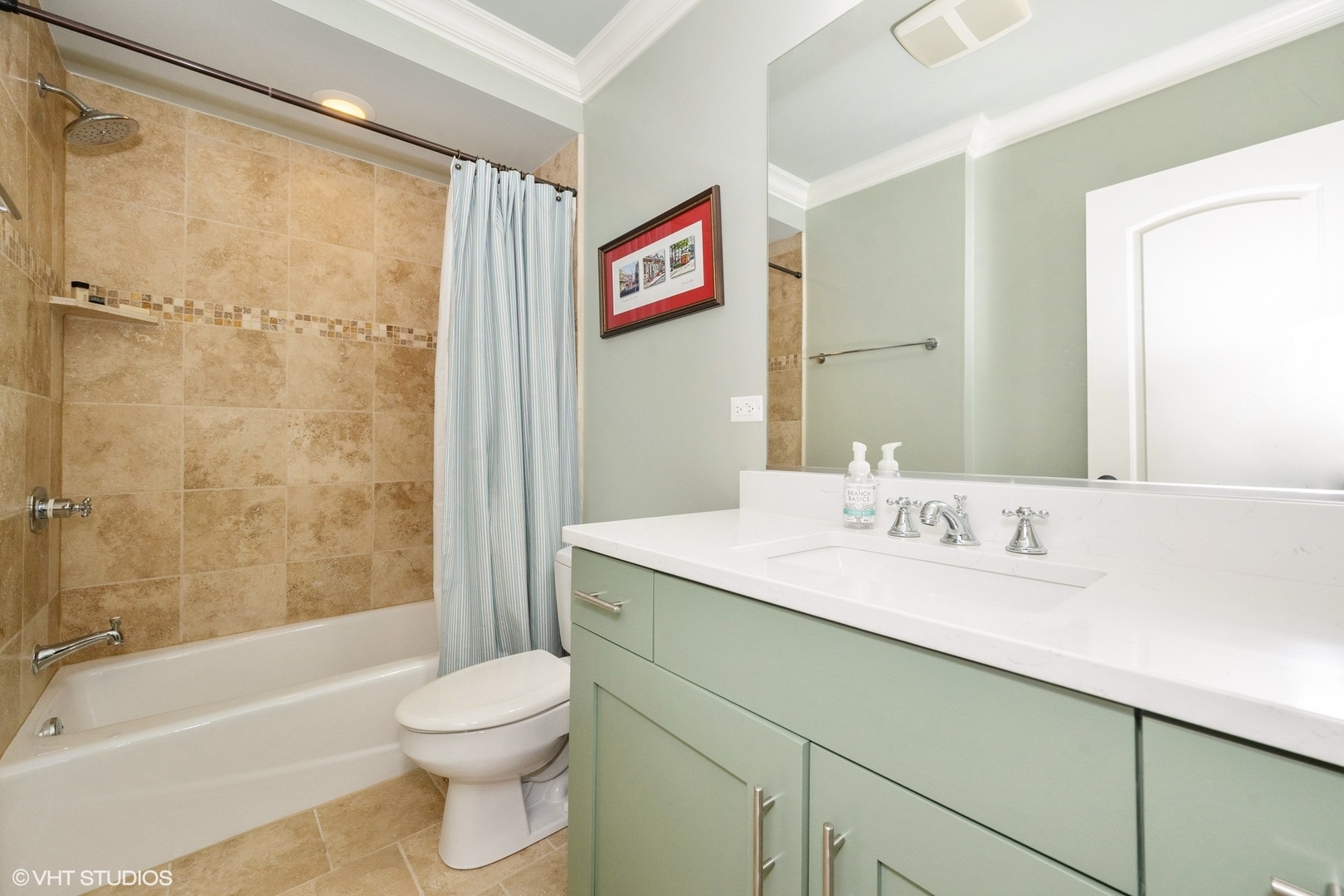 858 West Diversey Parkway, Unit 1W Chicago, IL 60614 - Photo 16 of 20 a bathroom with a granite countertop sink toilet and shower