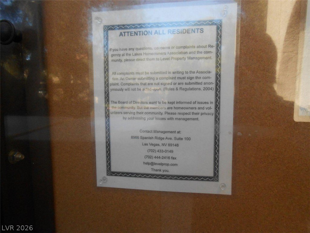 9325 West Desert Inn Road, Unit 132 Las Vegas, NV 89117 - Photo 36 of 36 Essential community guidelines and management contact information displayed clearly for residents.