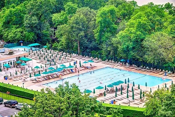 an outdoor space with seating area