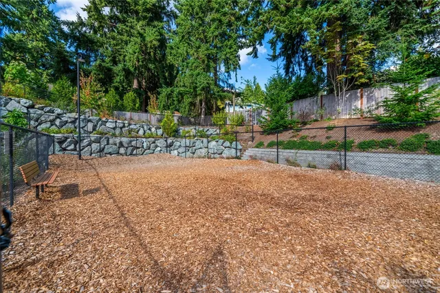 a view of a park with slide