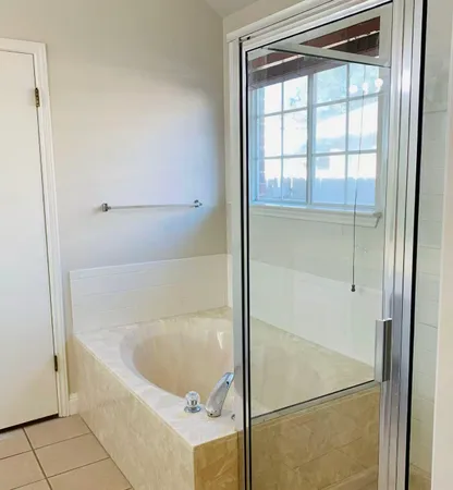 a bathroom with a bathtub