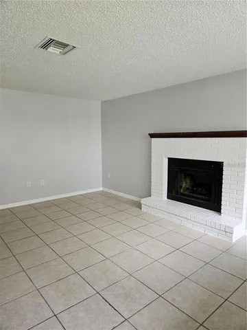 a room with a fireplace