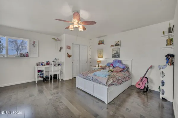 a view of a building with a mountain