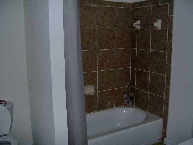 a bathroom with a bathtub