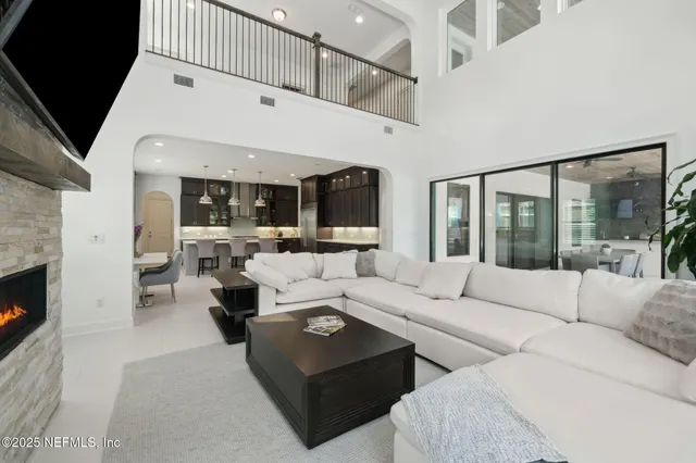 a view of a swimming pool with a lake view