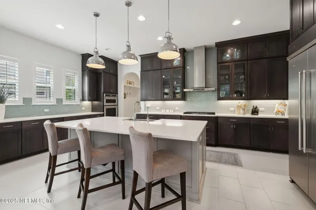 a view of a park with palm trees