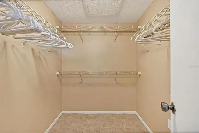 a view of a room with racks on the wall