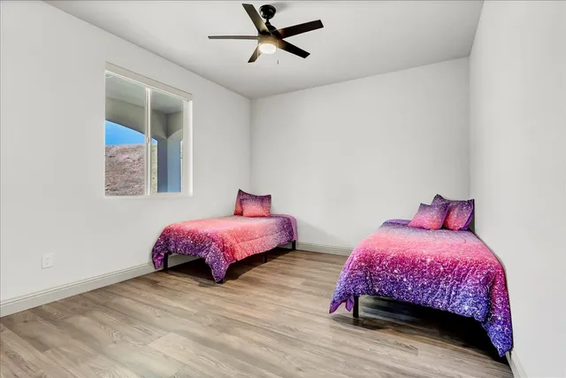 a bedroom with a bed and a closet