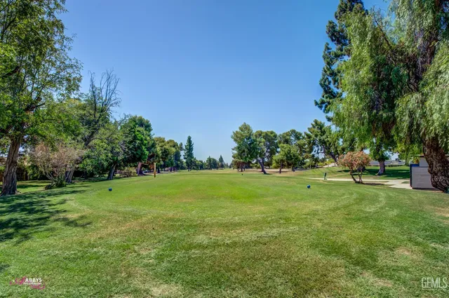 a view of a field with an trees