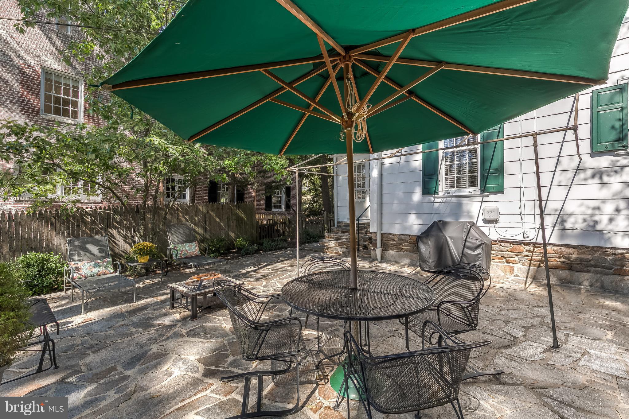 325 Tunbridge Road Baltimore, MD 21212 - Photo 35 of 38 a patio with a table and chairs under an umbrella