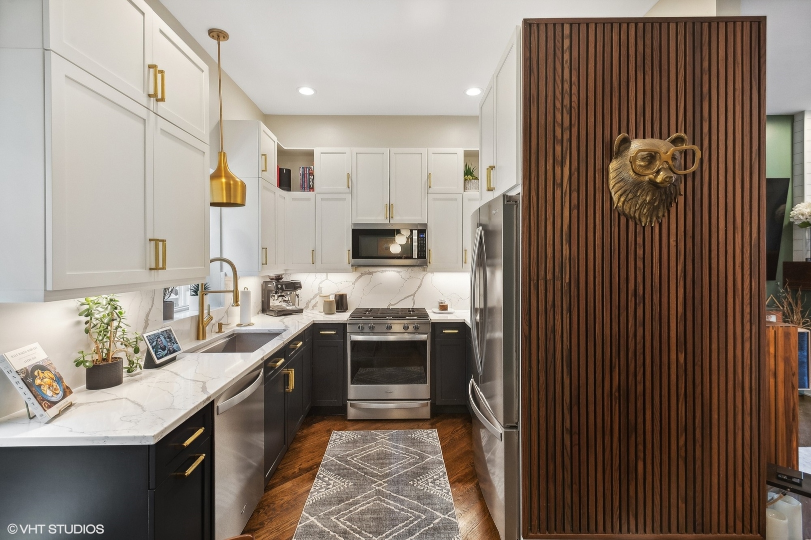 4438 North Racine Avenue, Unit B Chicago, IL 60640 - Photo 8 of 26 a kitchen with stainless steel appliances granite countertop a sink stove and refrigerator
