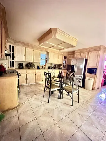a view of a dining area with furniture