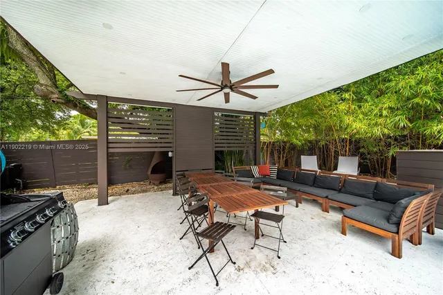 a view of an chairs and tables in the patio