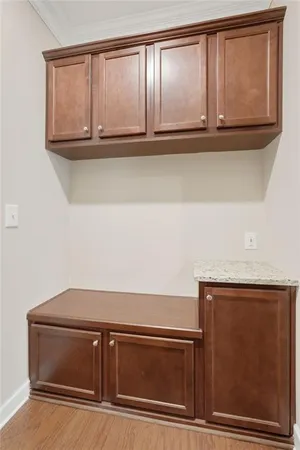 a view of wooden cabinets