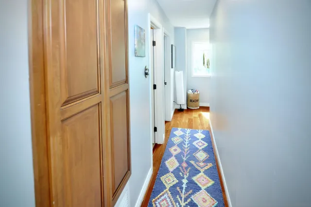 a bathroom with a sink and a shower curtain