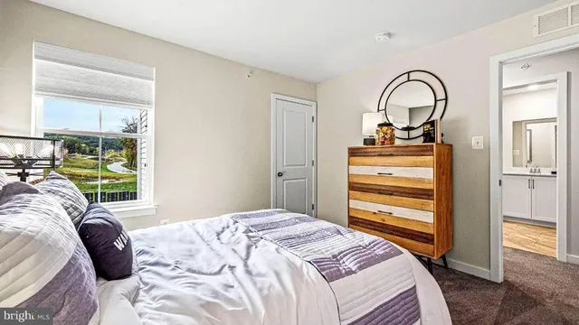 a bedroom with a bed and a dresser
