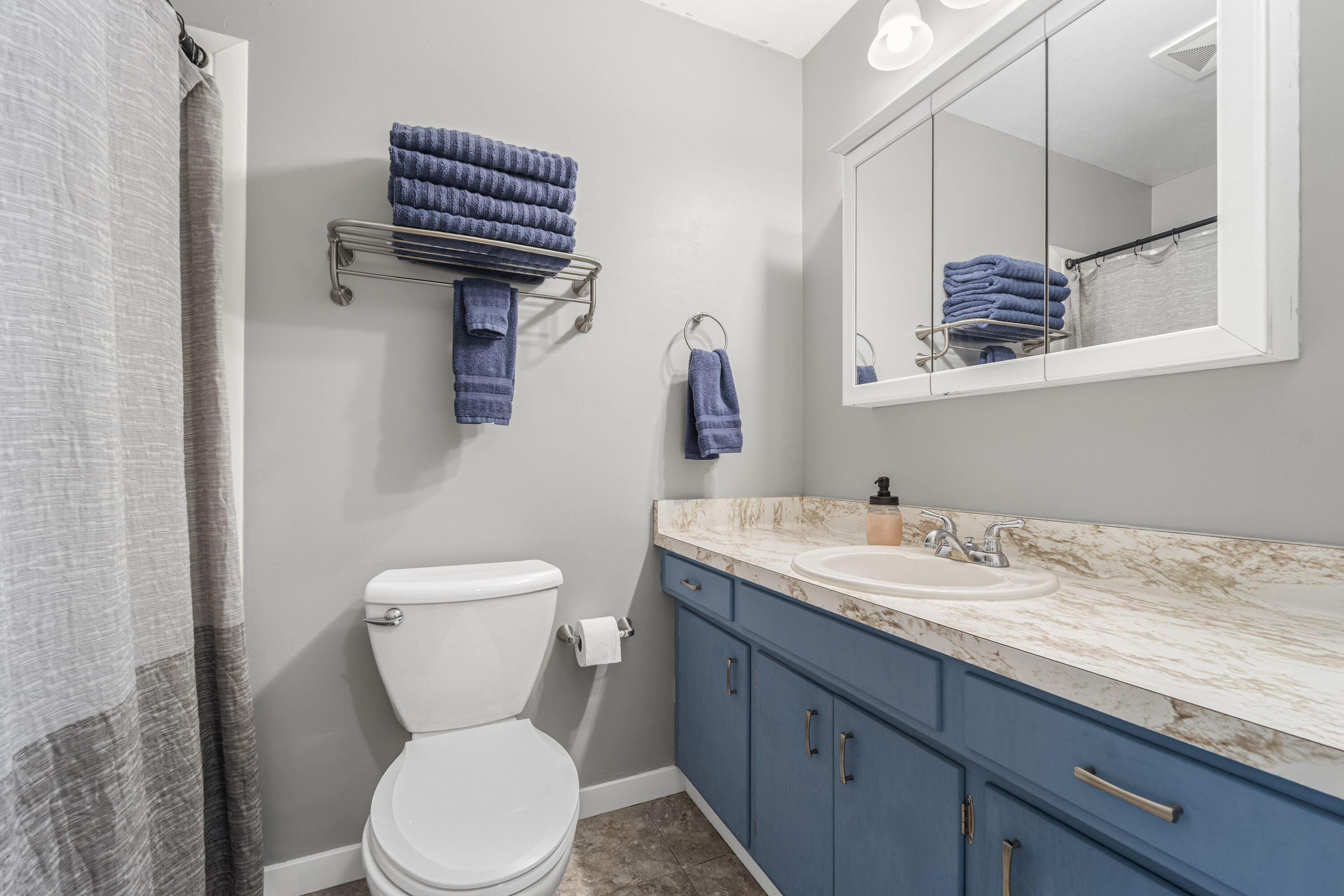 827 South Fancher Road Mount Pleasant, WI 53406 - Photo 15 of 26 Full bath with extended vanity, mirrored storage, and neutral finishes.