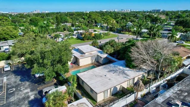 an aerial view of a house with balcony