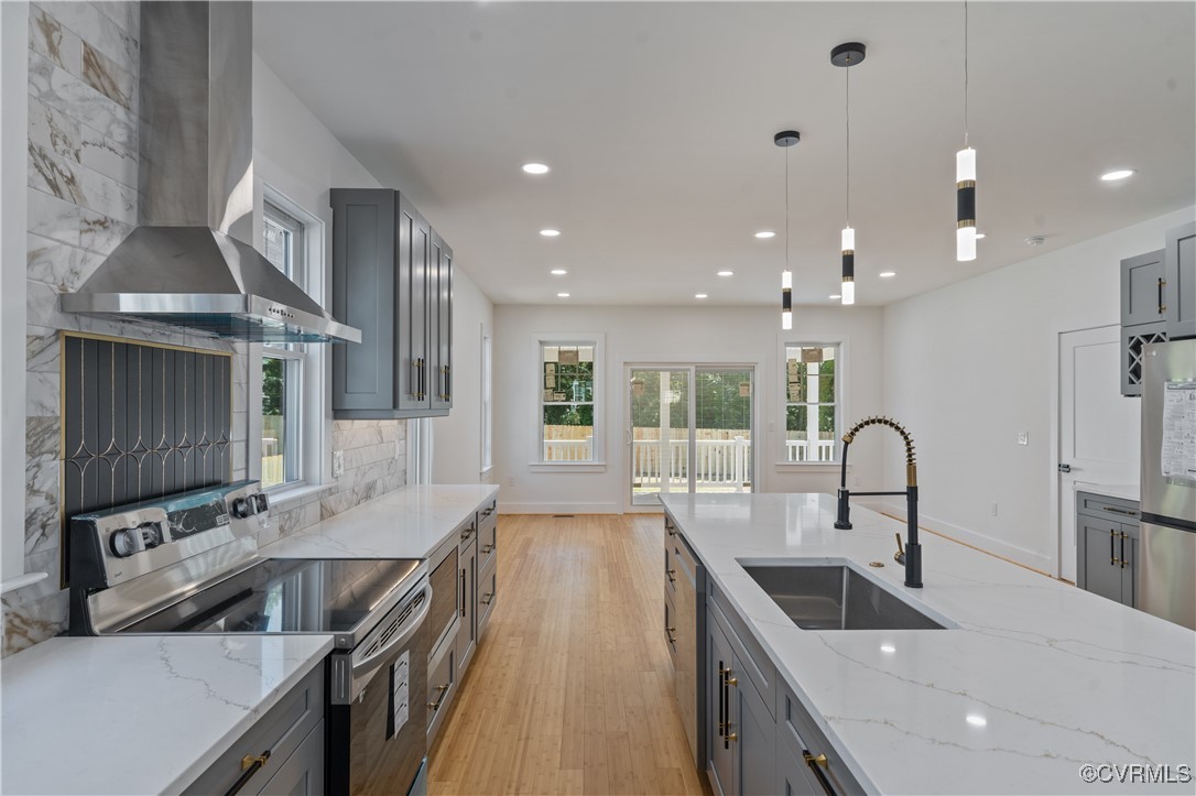 2805 Bethlehem Road Henrico, VA 23228 - Photo 13 of 42 Kitchen with decorative light fixtures, wall chimn