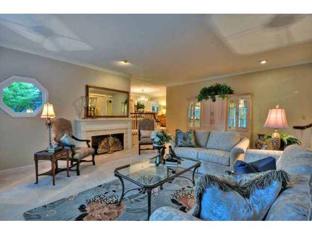 15722 Lancaster Road Monte Sereno, CA 95030 - Photo 3 of 23 a living room with furniture a fireplace and a potted plant