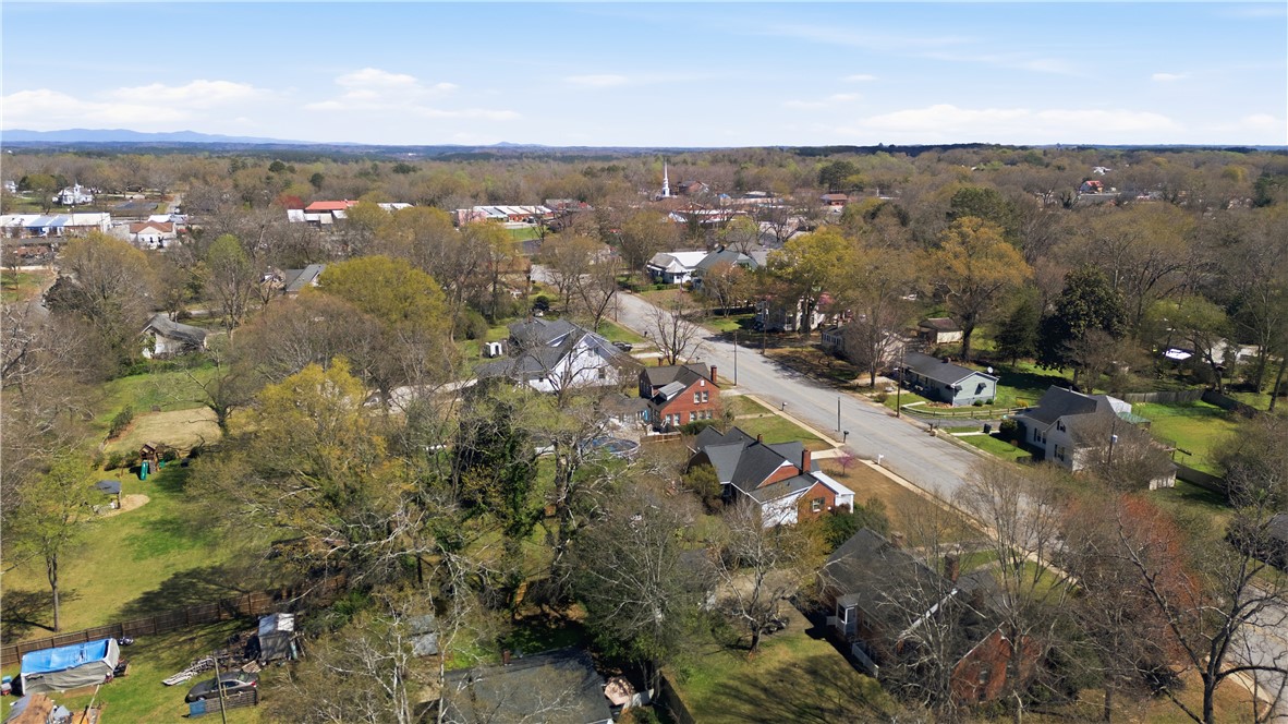 310 Retreat Street Westminster, SC 29693 - Photo 41 of 46 An aerial view captures the vibrant residential area with diverse homes, surrounded by lush trees and natural beauty.