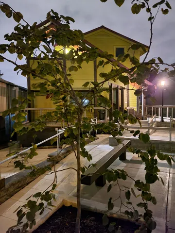 a city view with patio