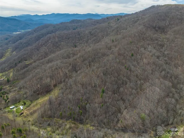 a view of a dry yard with mountains in the background