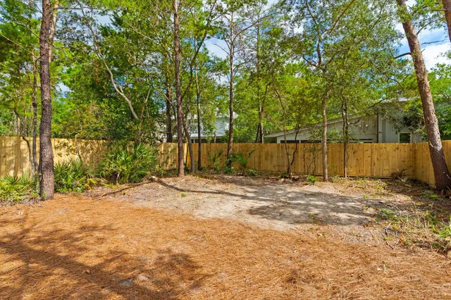 a backyard of a house with a trees and tree