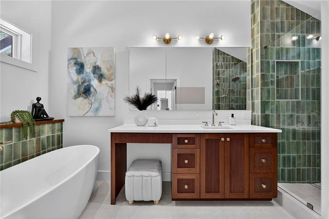 a view of a lush green forest with lots of trees