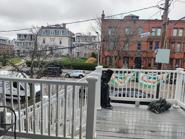 a view of a building with a bench