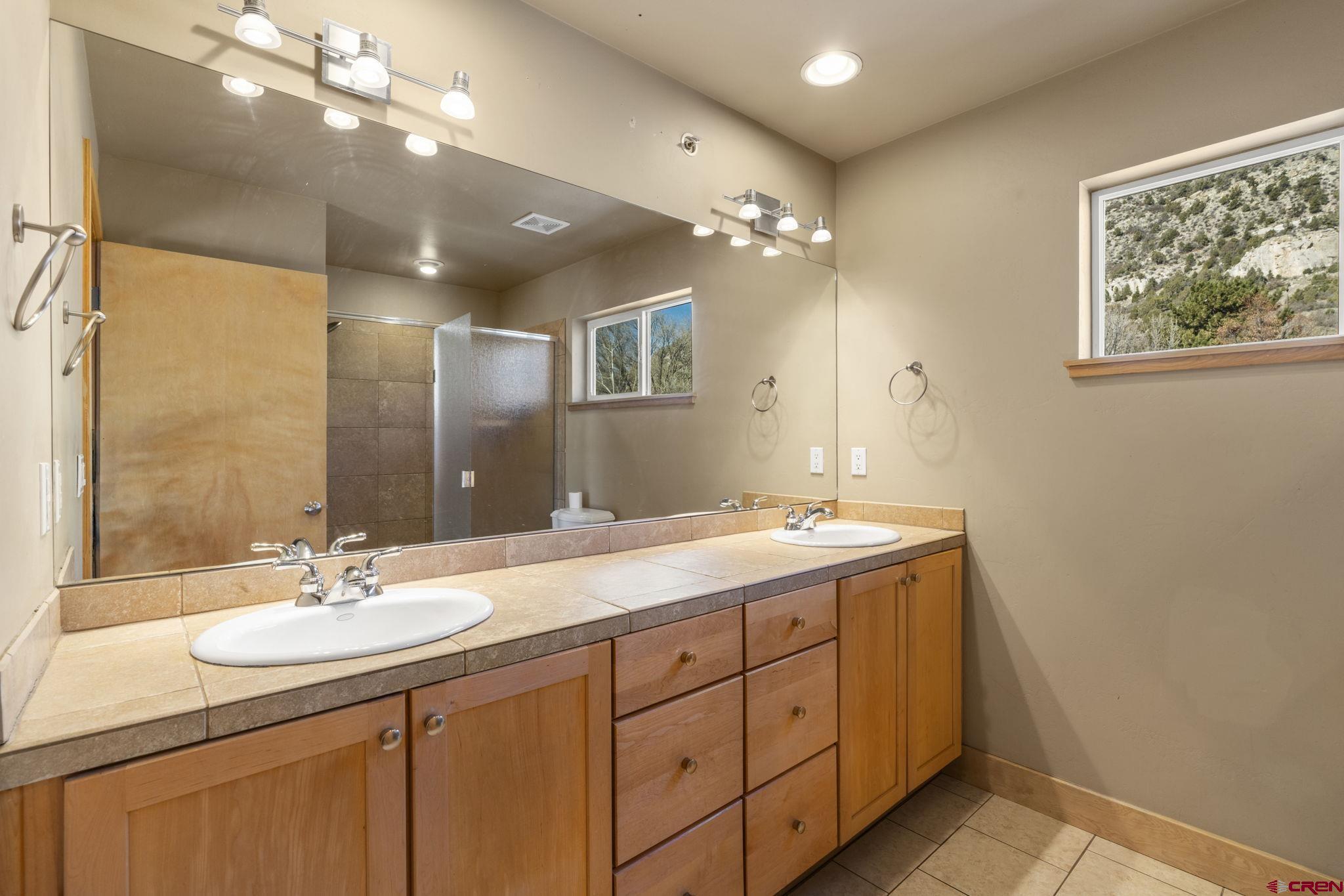 580 Animas View Drive, Unit 1 Durango, CO 81301 - Photo 18 of 43 a bathroom with a sink double vanity and a mirror