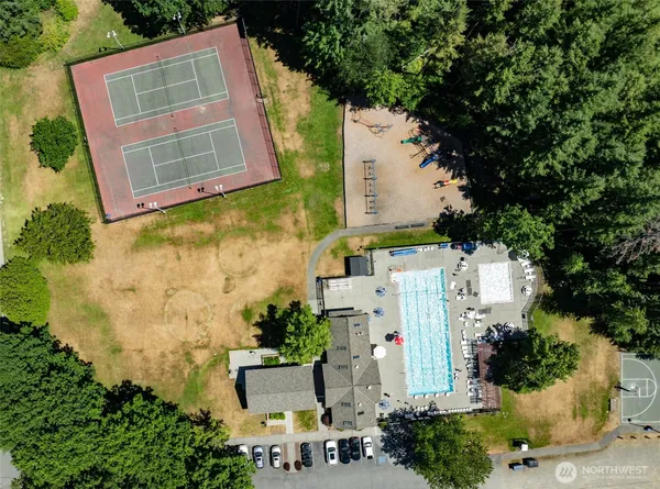 a building outdoor space with patio furniture