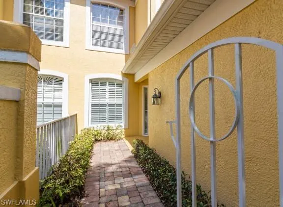 a porch with a glass door