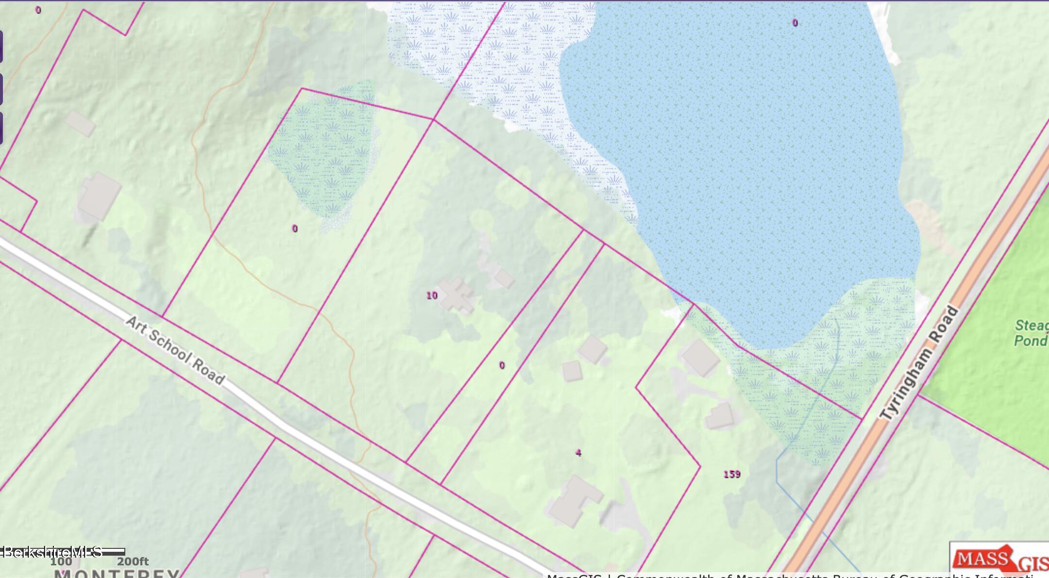 10 Art School Road Monterey, MA 01245 - Photo 9 of 11 GIS Map with abutting pond