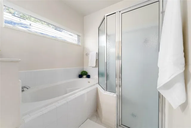 a bathroom with a bathtub and a shower