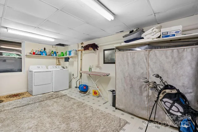 a storage room with washer and dryer