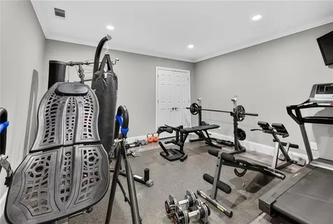 an aerial view of a house with a garden