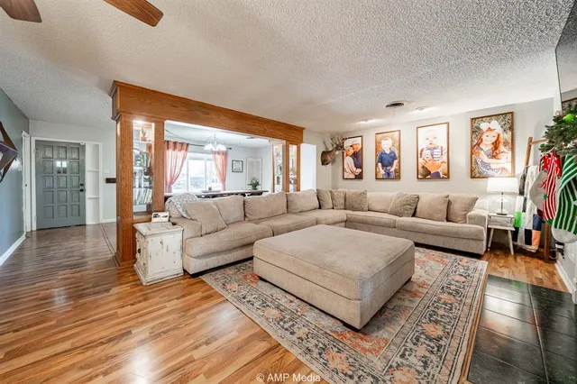 a living room with furniture and a rug