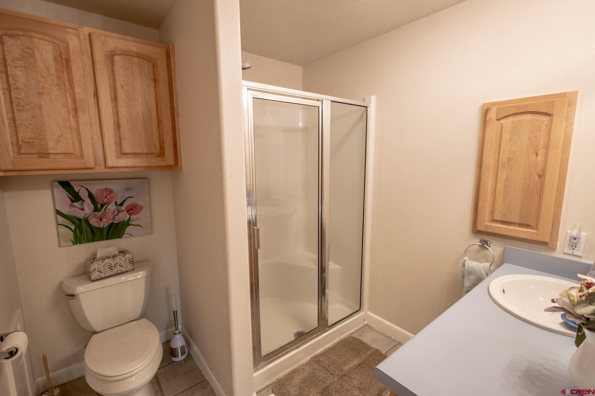 1253 3350th Road Crawford, CO 81415 - Photo 21 of 41 a bathroom with a toilet a sink and a shower