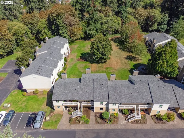 an aerial view of a city and mountain